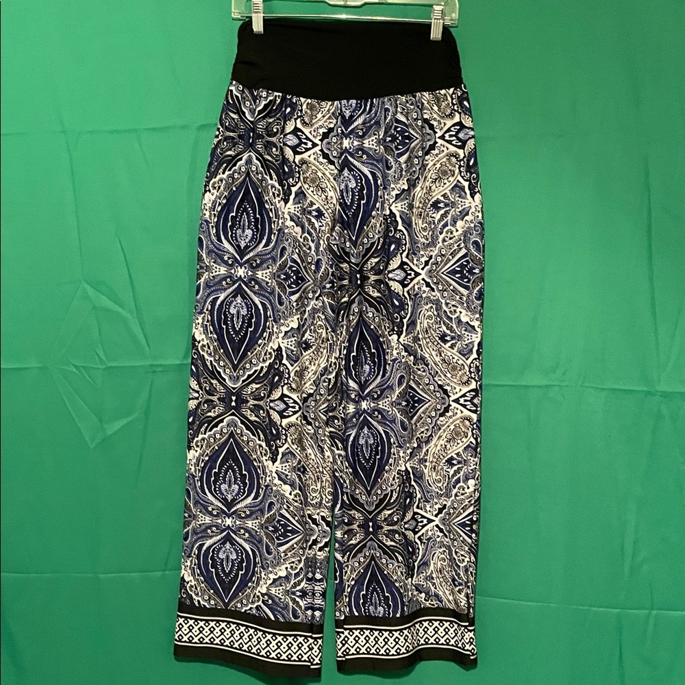 Women's Blue Paisley Wide-Leg Pants